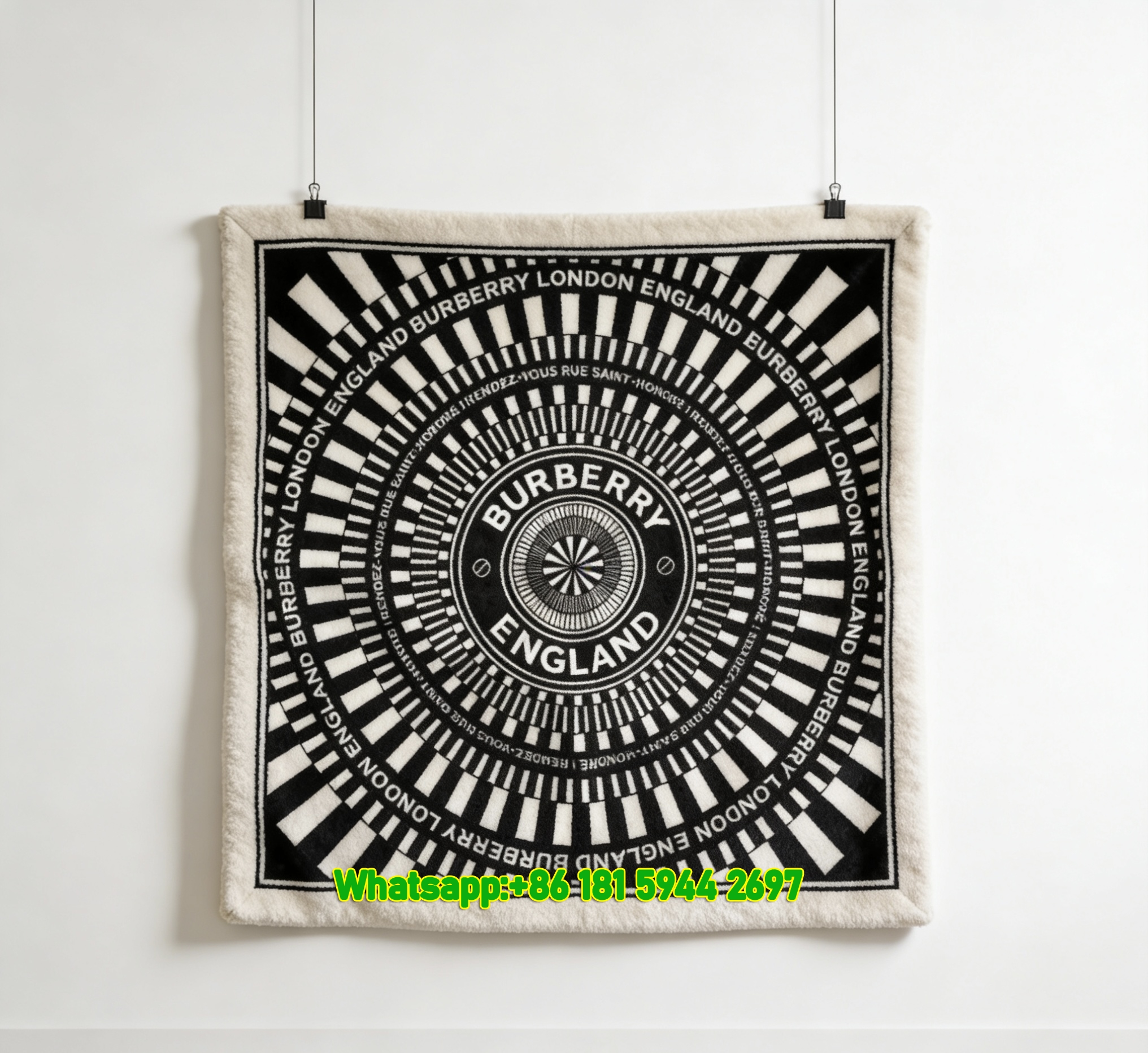 Burberry London England Radial Monochrome Flannel Throw Blanket B115